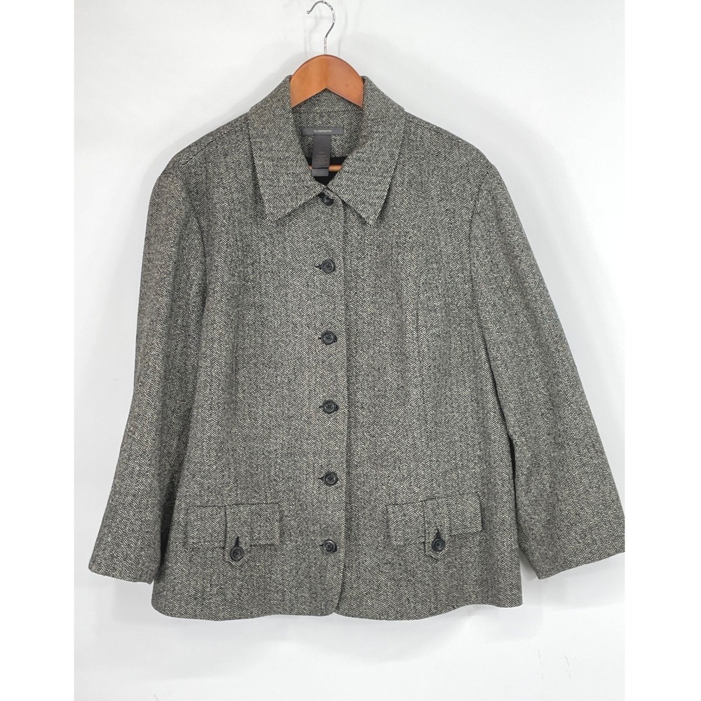 Liz Claiborne Women Jacket 20W Blazer Grey Herringbone Wool Blend